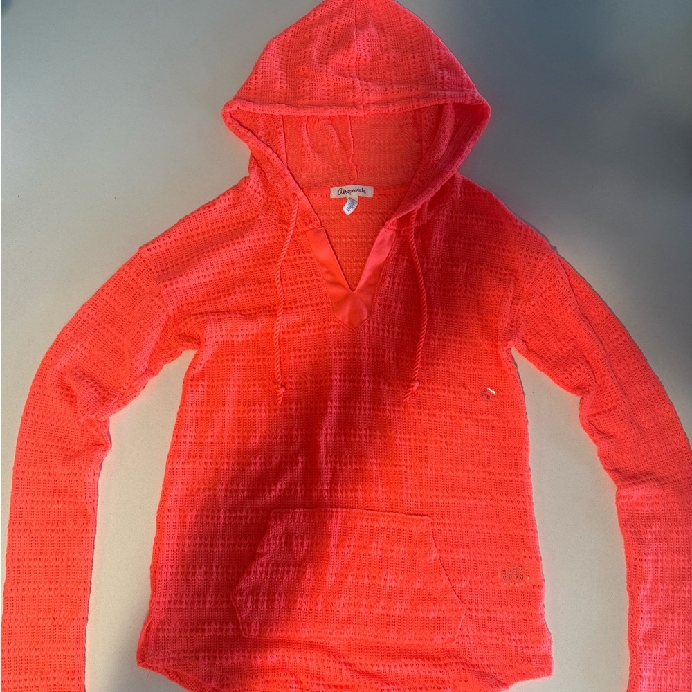 Aeropostale Bright Coral Hooded Swimsuit Coverup Top